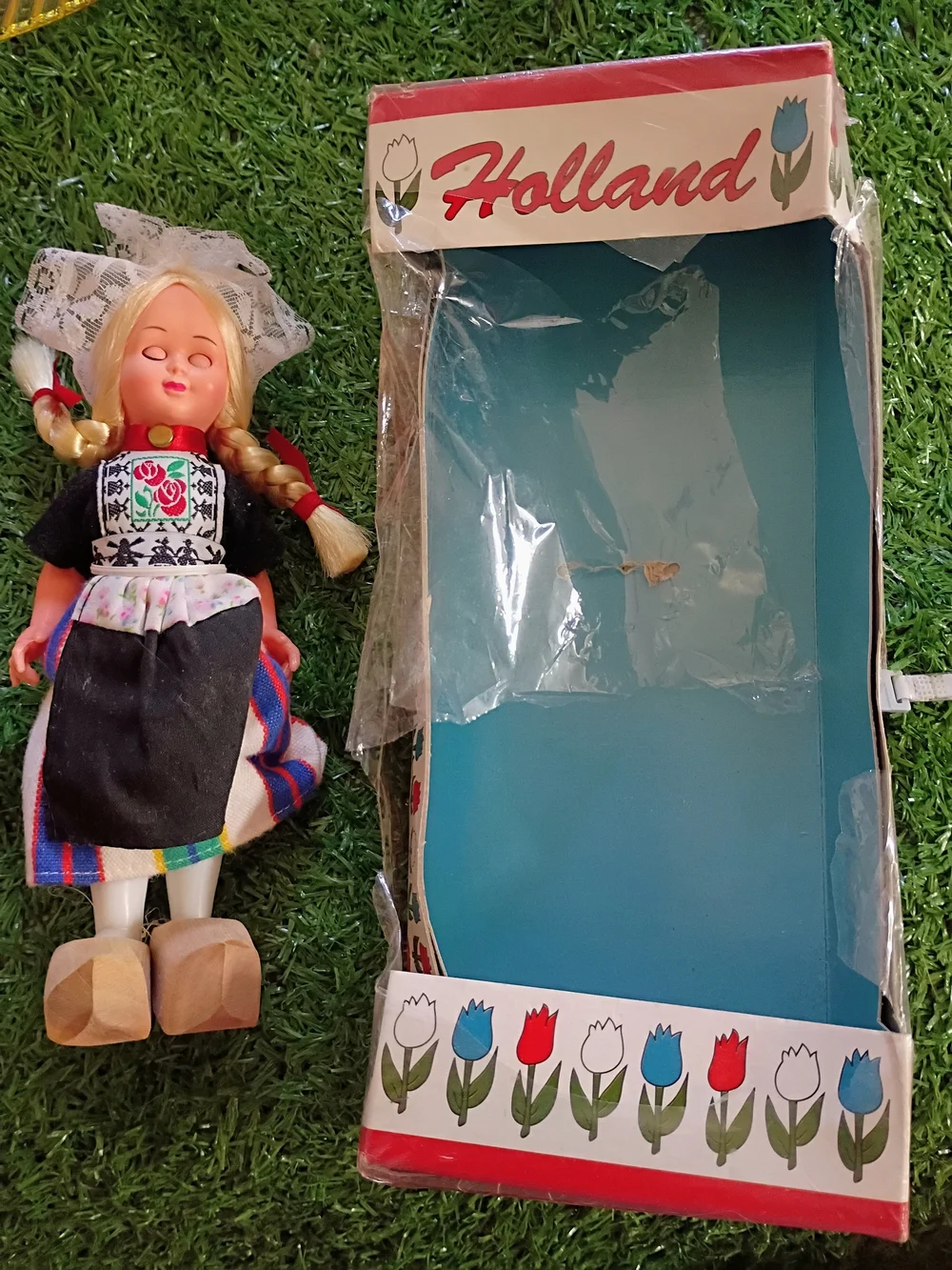 Traditional Girls' Doll in Black and White Folk Dress-vintage